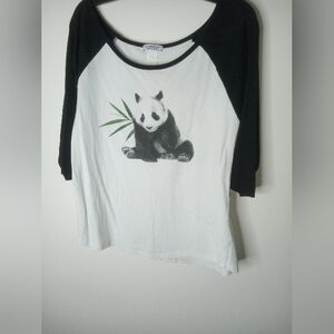 Panda Graphic Women's Raglan Shirt - Black & White